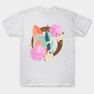 Retro surfboards and tropical flowers T-Shirt